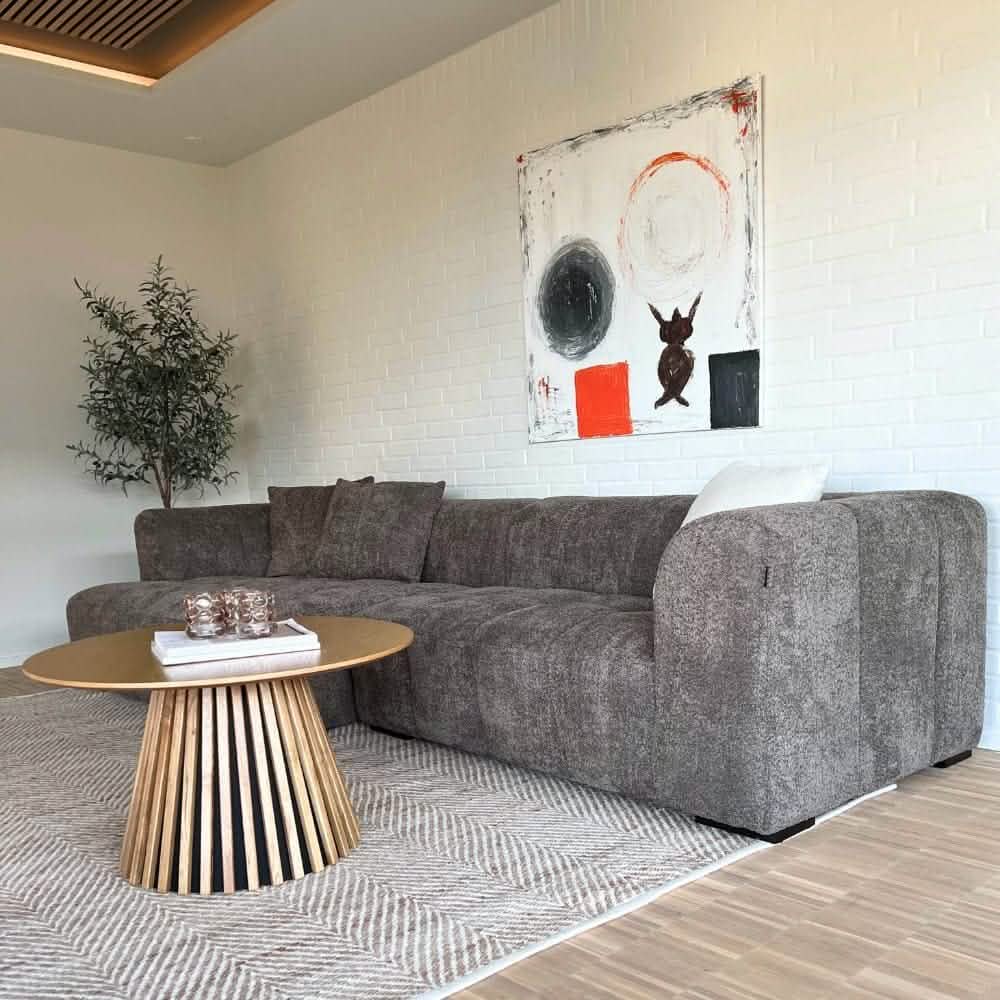 Bora Ecksofa (links) in Bouclé Grau, 304 cm Breite | PolsterOase