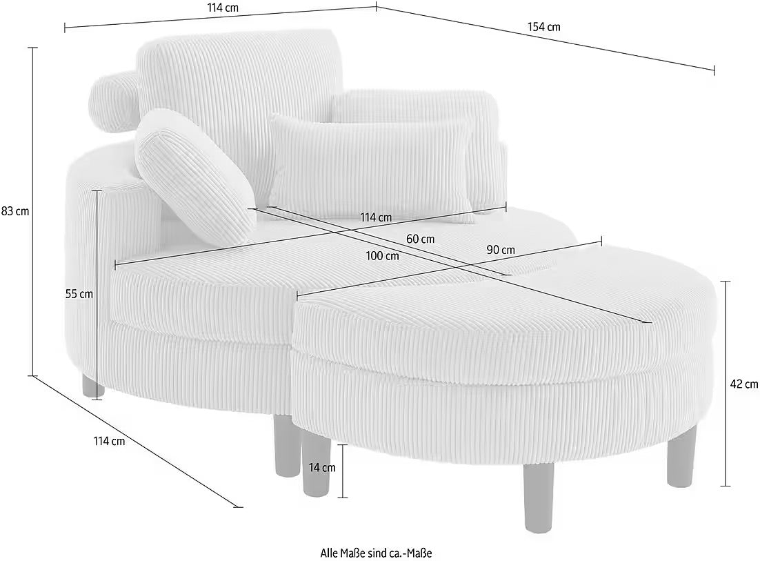 Loveseat / Sessel in Struktur Beige mit Stauraumhocker