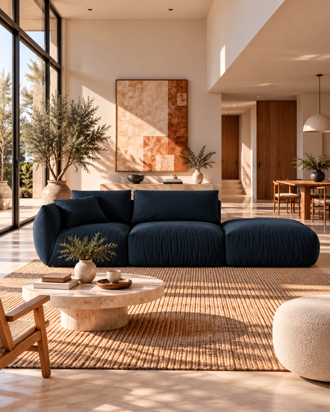 BONO Modulsofa mit Récamiere aus Samt (3-Sitzer), 295 cm