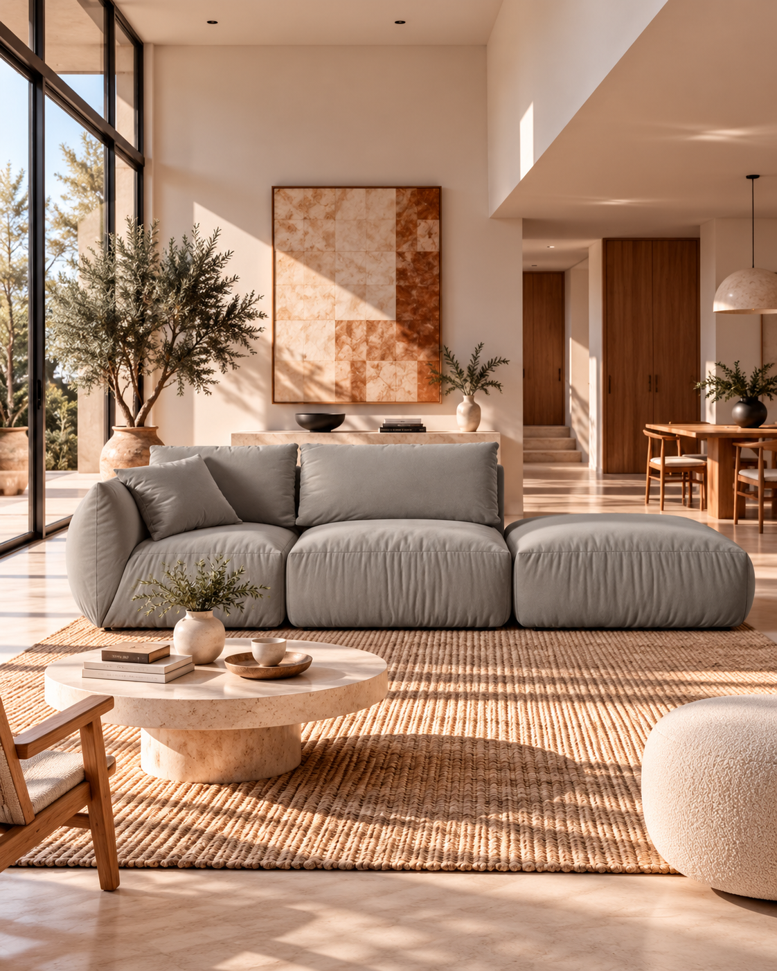 BONO Modulsofa mit Récamiere aus Samt (3-Sitzer), 295 cm