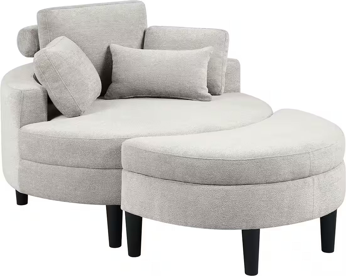 Loveseat / Sessel in Struktur Hellgrau mit Stauraumhocker