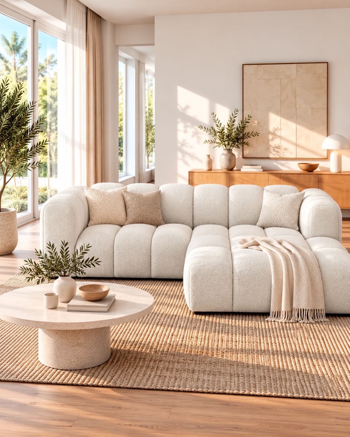 Grandé Modulsofa, Ecksofa aus Bouclé (3-Sitzer), 230 cm