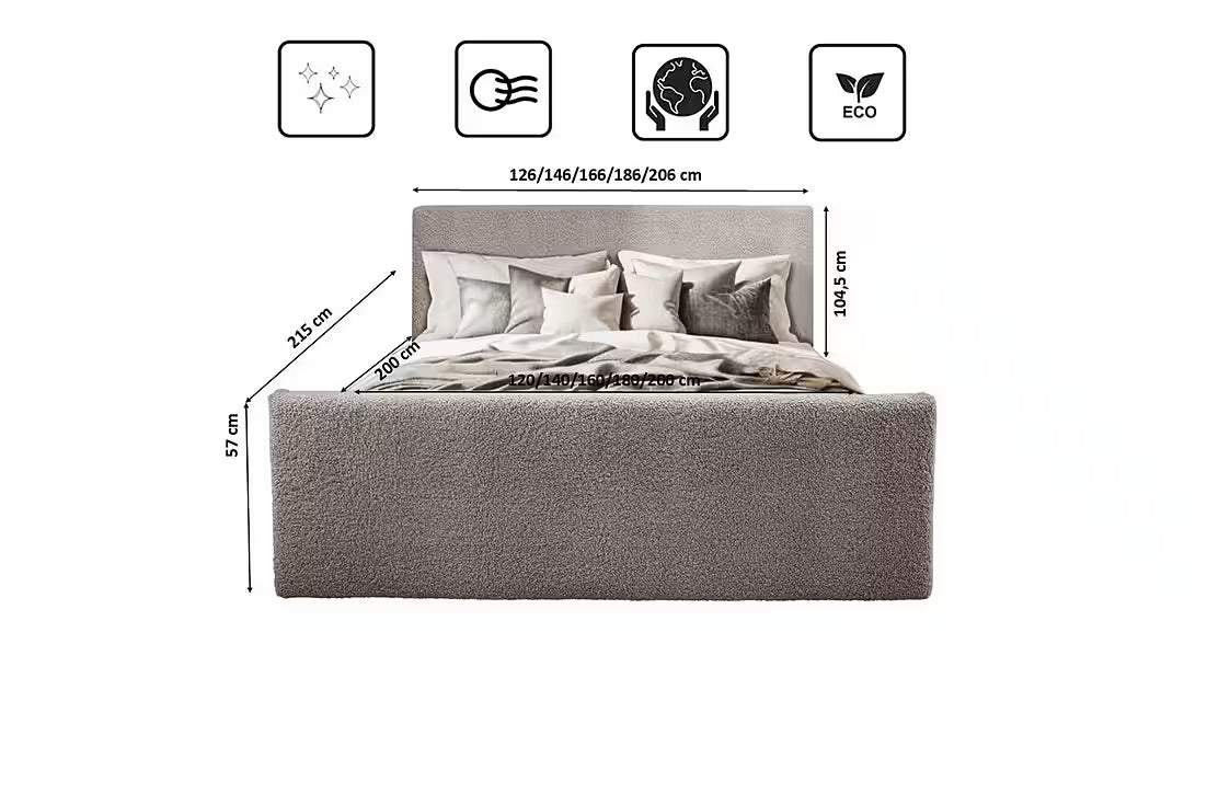 Boxspringbett Lamm 140x200 cm mit Bettkasten, Topper und Bonellmatratze in Teddy