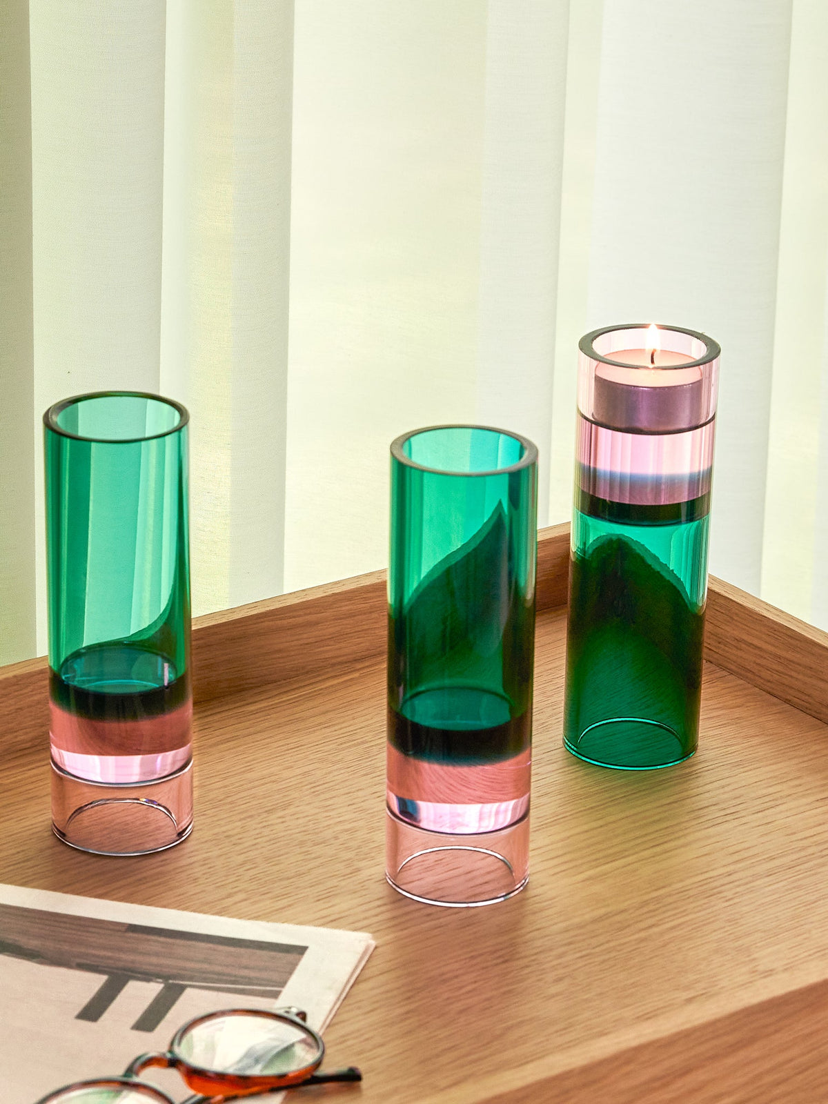 PolsterOase Möbel – Astro Teelichthalter aus Kristallglas, Grün/Rosa – Ansicht 7