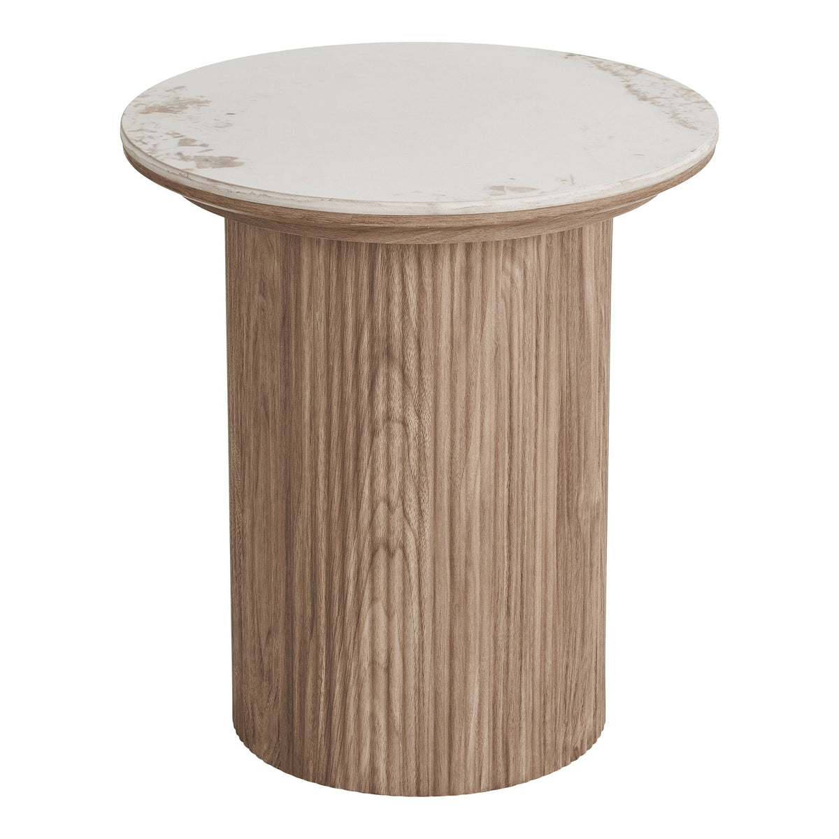 PolsterOase Möbel – Athens Beistelltisch aus Keramik, Weiß/Braun, Ø 45 cm