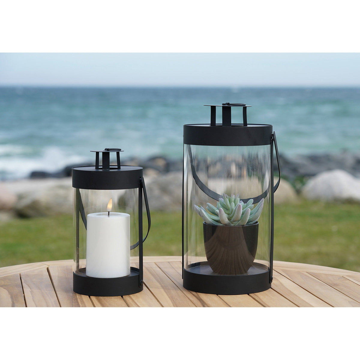 PolsterOase Möbel – Bondi Laternen aus Stahl und Glas, 2er, Set, Schwarz – Ansicht 11