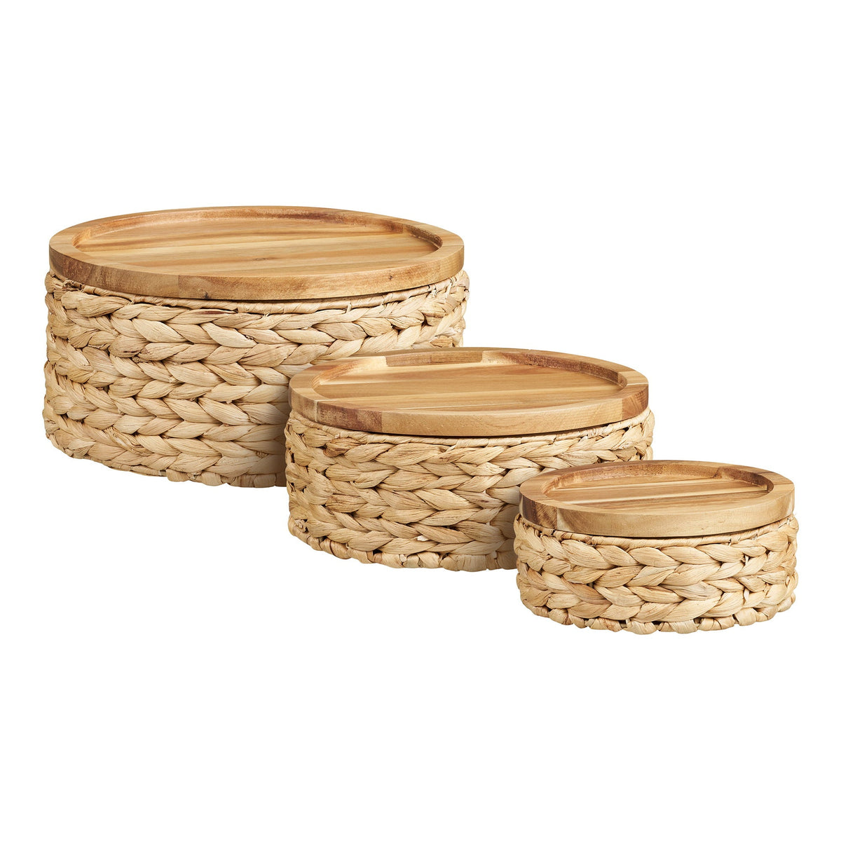 PolsterOase Möbel – Botofte Körbe aus Wasserhyazinthe und Holz, 3er, Set