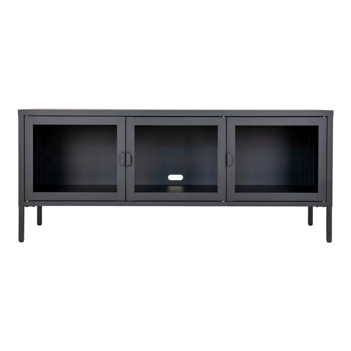 PolsterOase Möbel – Brisbane TV, Bank aus Stahl und Glas, 3 Türen, Schwarz, 130 cm