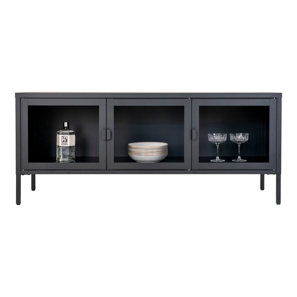 PolsterOase Möbel – Brisbane TV, Bank aus Stahl und Glas, 3 Türen, Schwarz, 130 cm – Ansicht 2