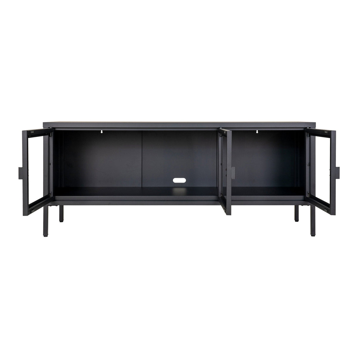 PolsterOase Möbel – Brisbane TV, Bank aus Stahl und Glas, 3 Türen, Schwarz, 130 cm – Ansicht 3