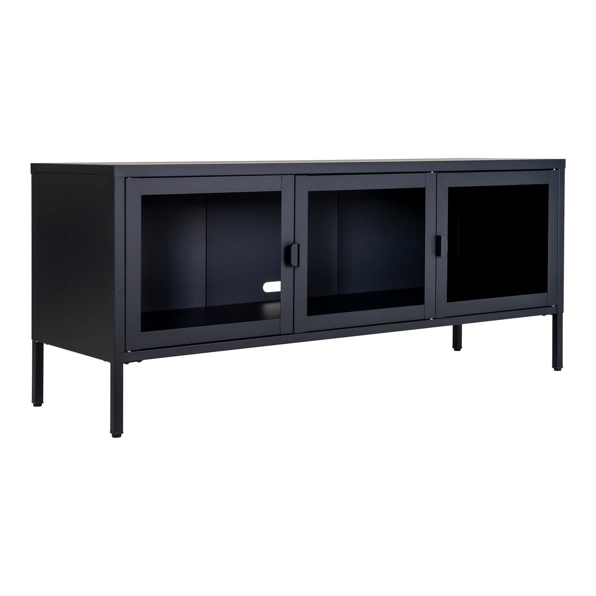 PolsterOase Möbel – Brisbane TV, Bank aus Stahl und Glas, 3 Türen, Schwarz, 130 cm – Ansicht 4