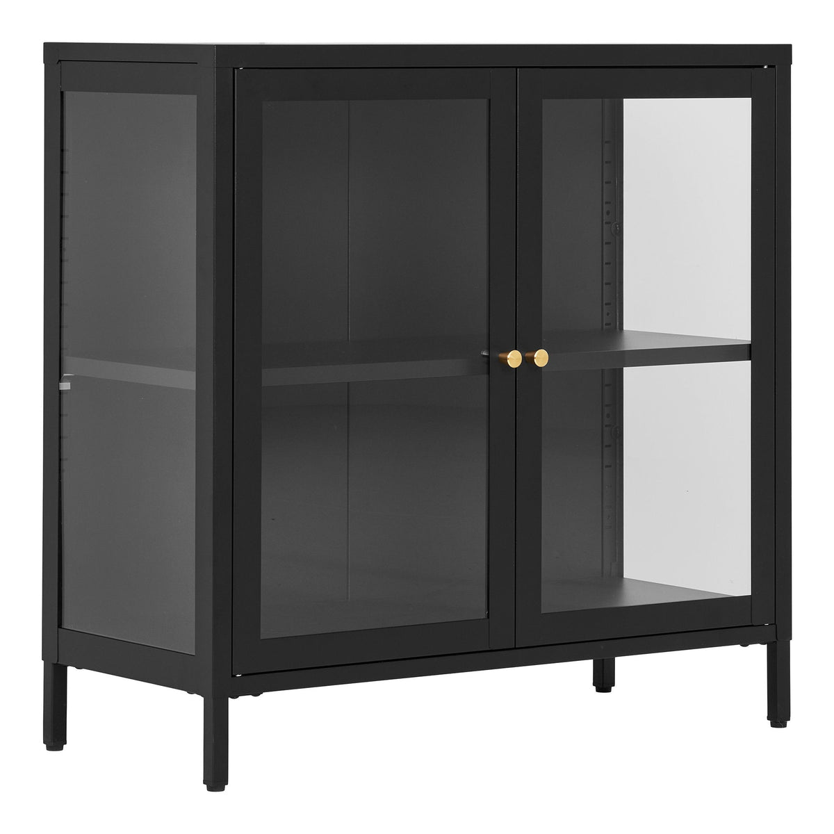 PolsterOase Möbel – Dalby Vitrinenschrank aus Stahl und Glas, 2 Türen, Schwarz, 80 cm – Ansicht 2
