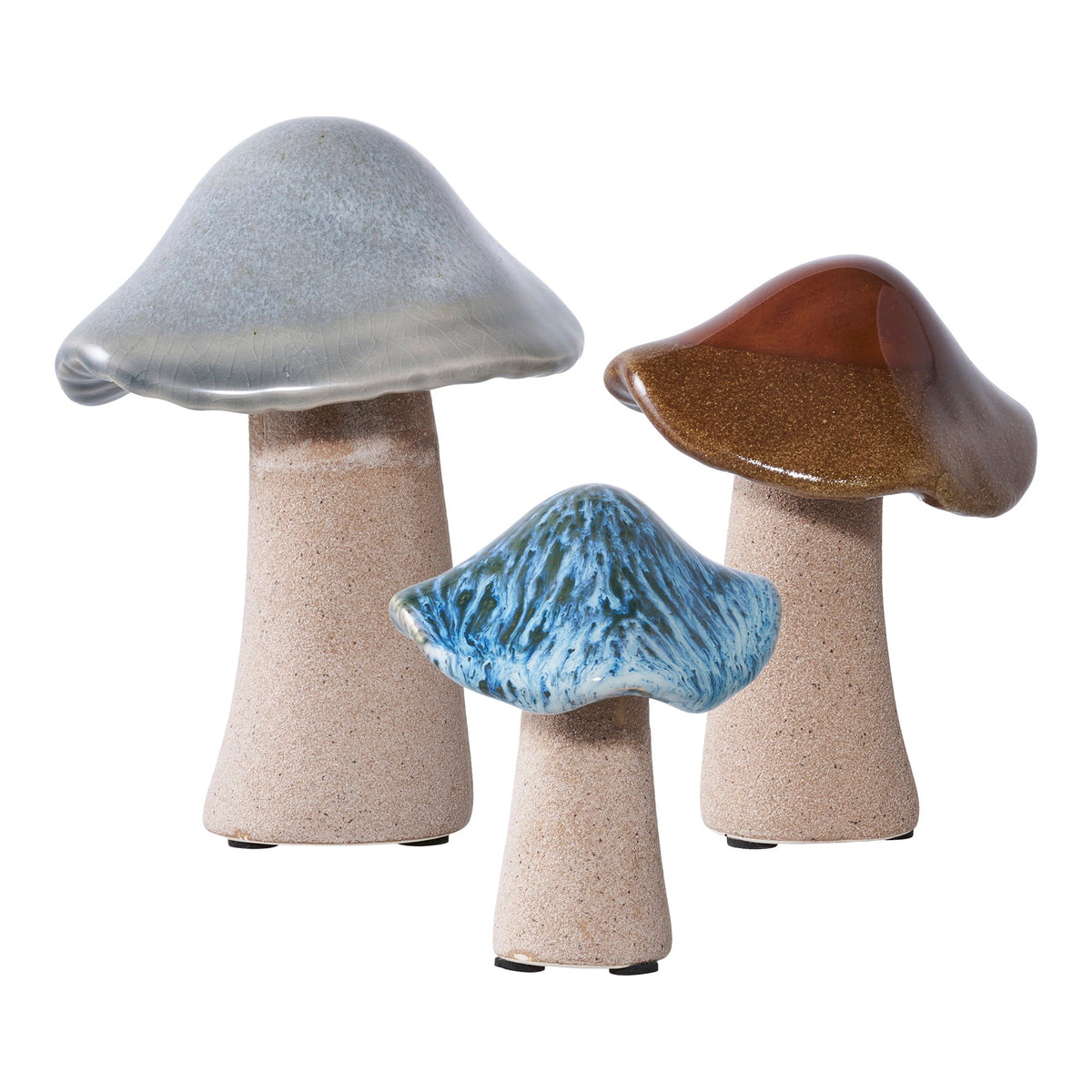 PolsterOase Möbel – Deko, Pilze aus Steinzeug, 3er, Set, Grün/Braun/Blau