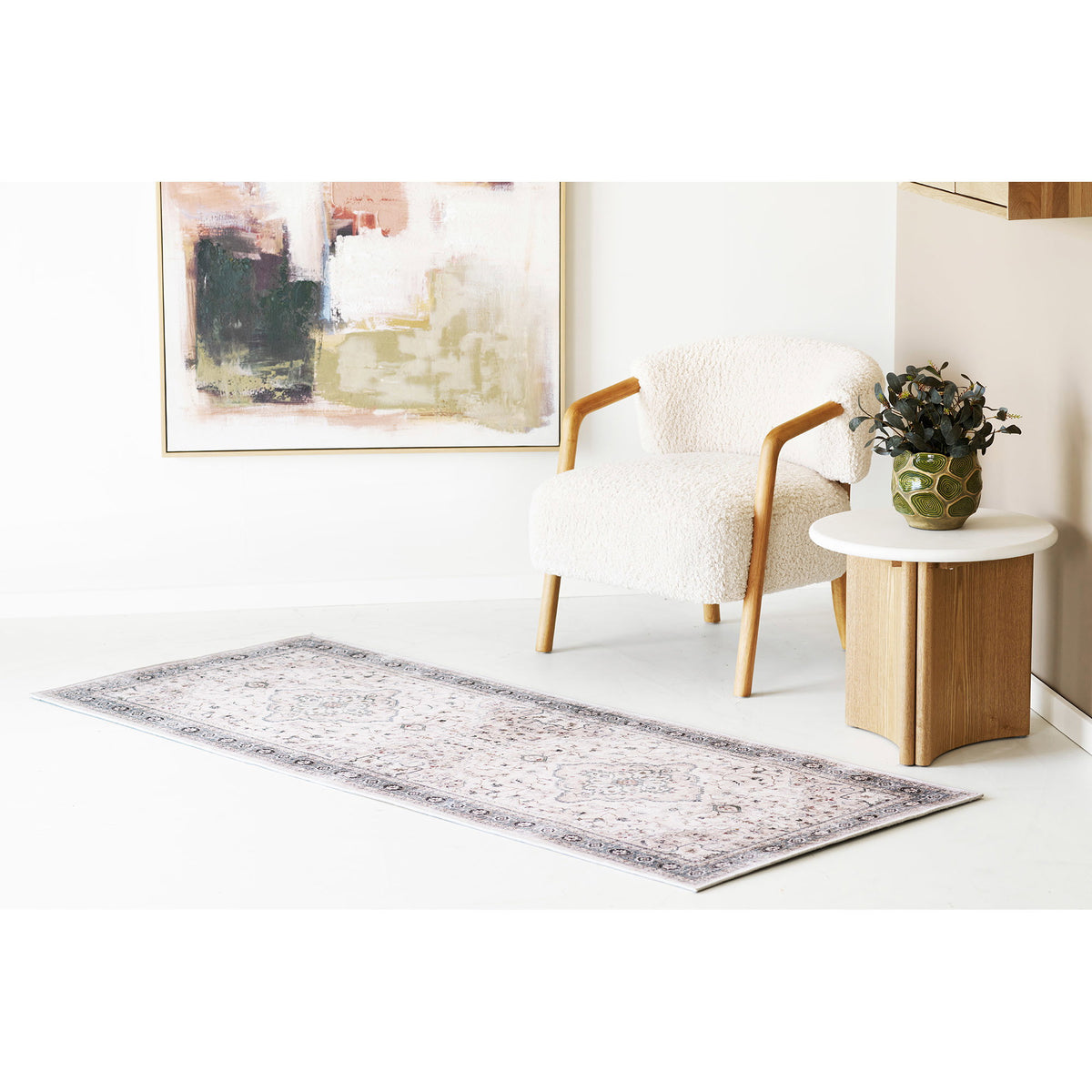 PolsterOase Möbel – Havana Teppichläufer, Off, White/Beige/Staubblau, 80 × 200 cm – Ansicht 2