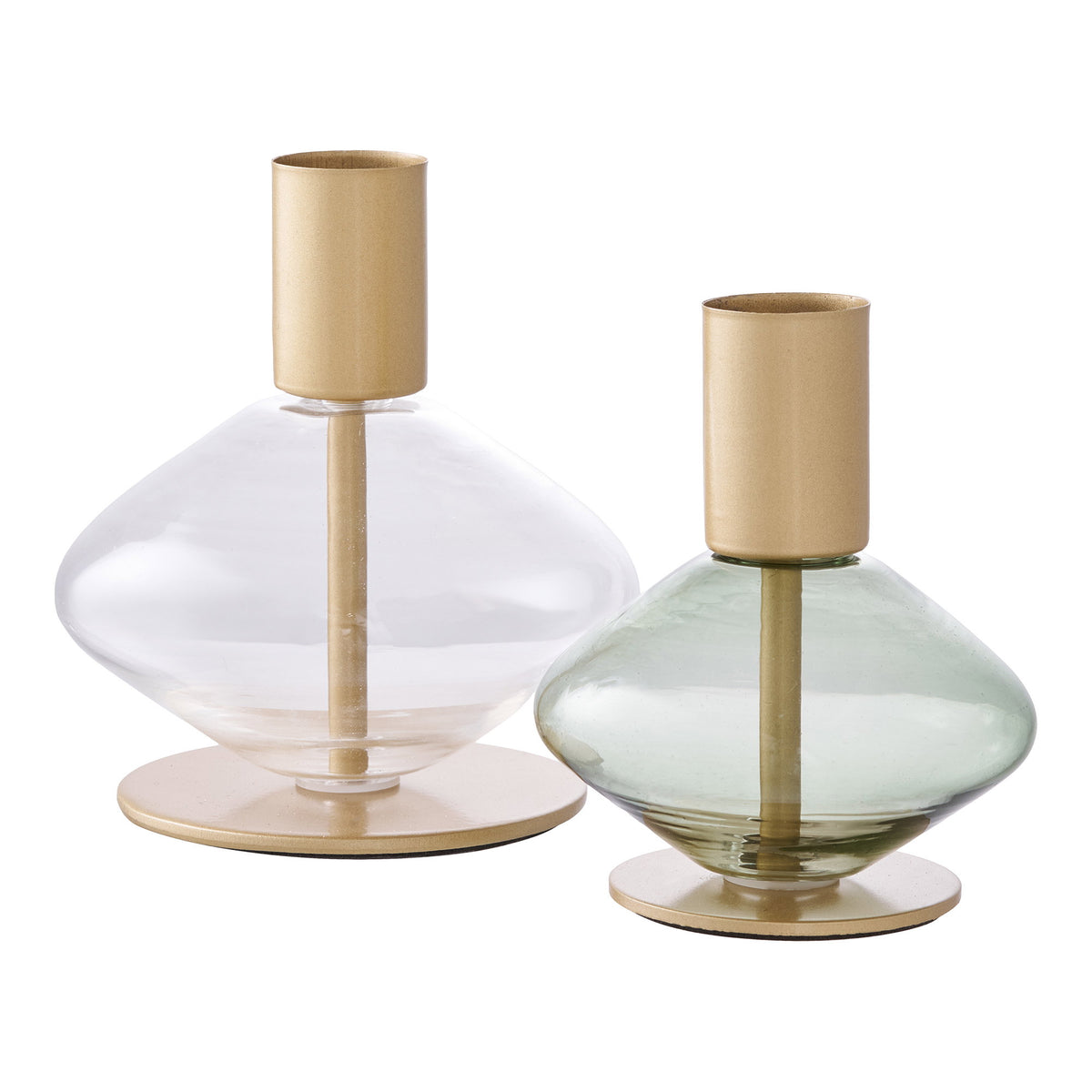 PolsterOase Möbel – Kerzenhalter aus Glas und Metall, Klar/Grün, 2er, Set