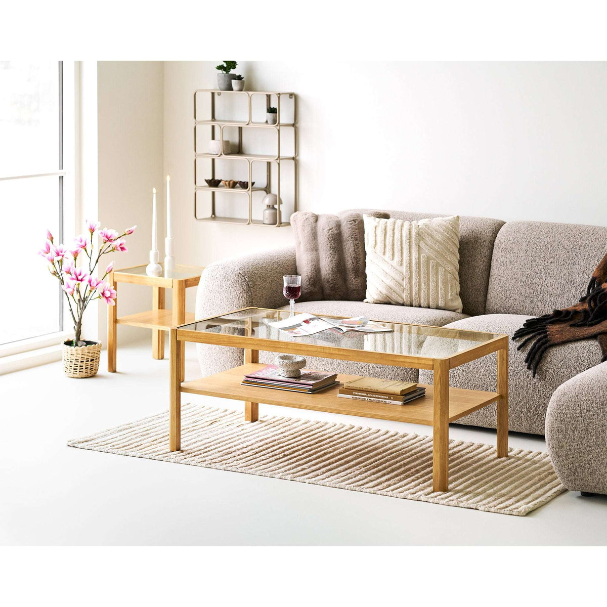 PolsterOase Möbel – Lourmarin Couchtisch aus Eichenholz und Glas, Natur, 110 × 60 cm – Ansicht 2