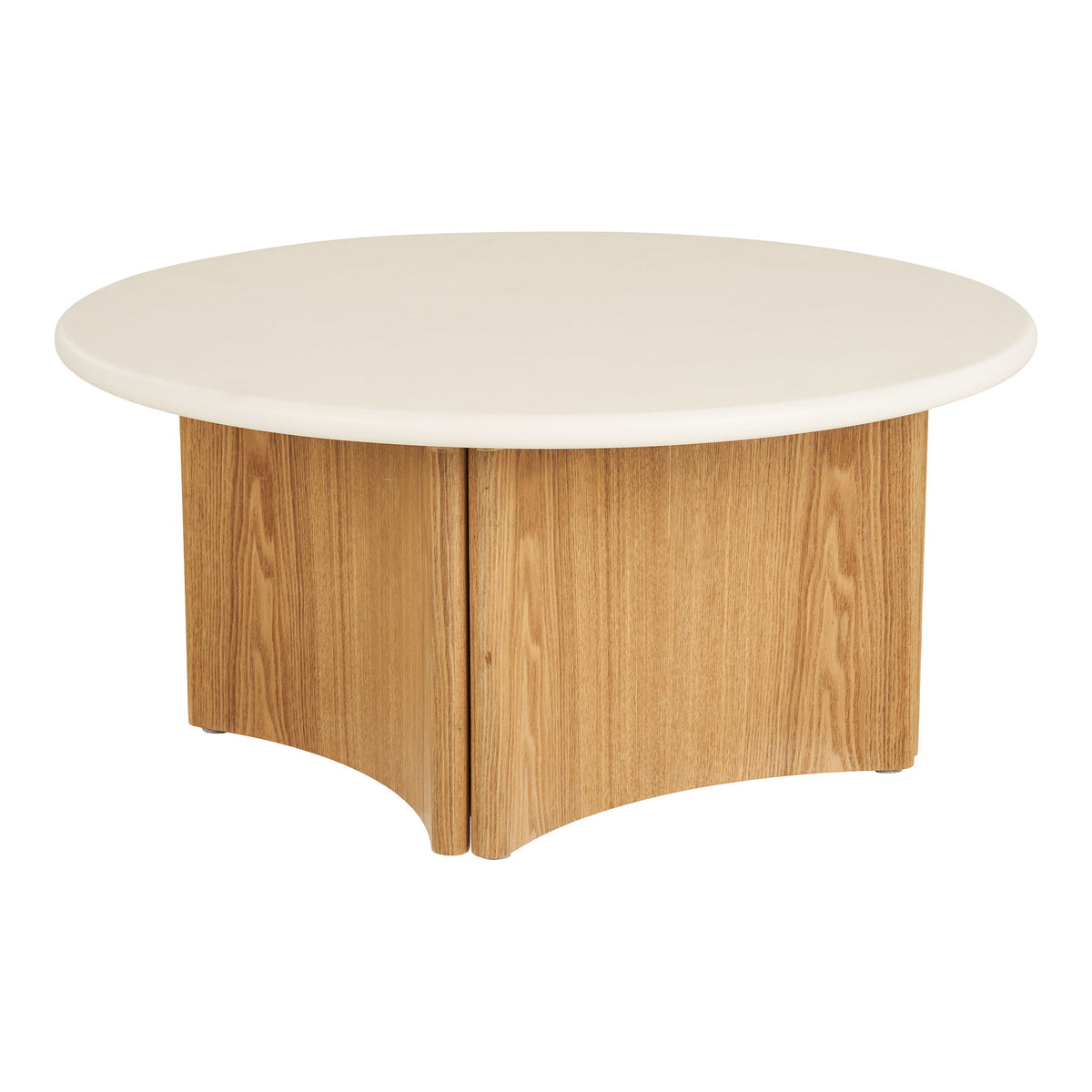PolsterOase Möbel – Motril Couchtisch, Couchtisch, Zement /Eschfurnier, weiß/natur ø80x37 cm