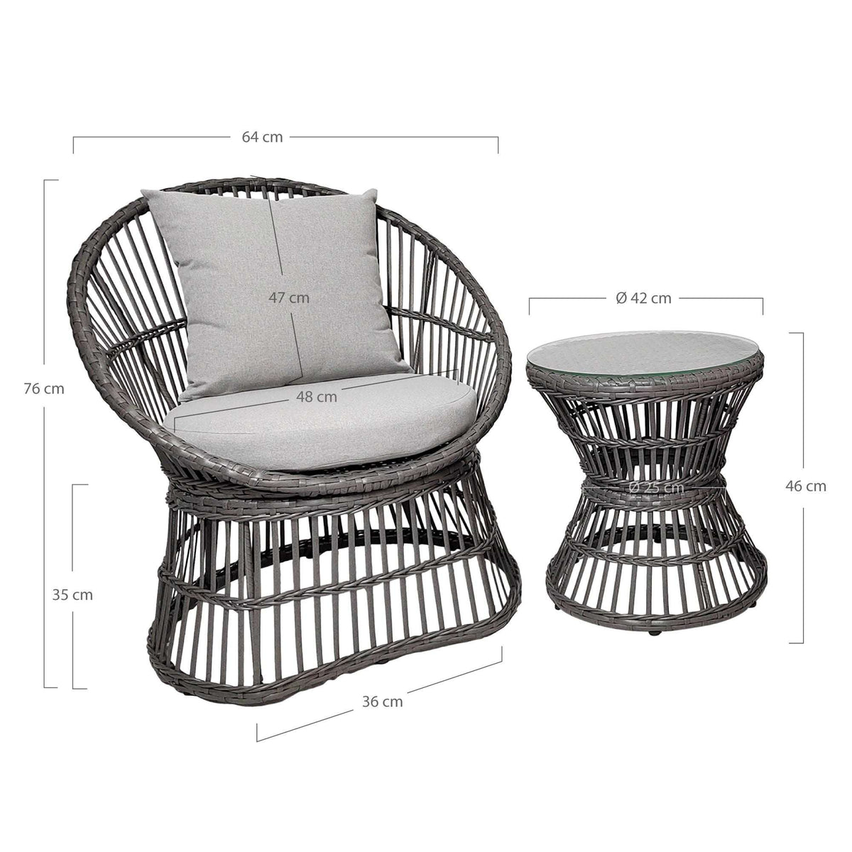 PolsterOase Möbel – Natal Loungeset aus Rattan und Stahl mit Kissen, Grau – Ansicht 3