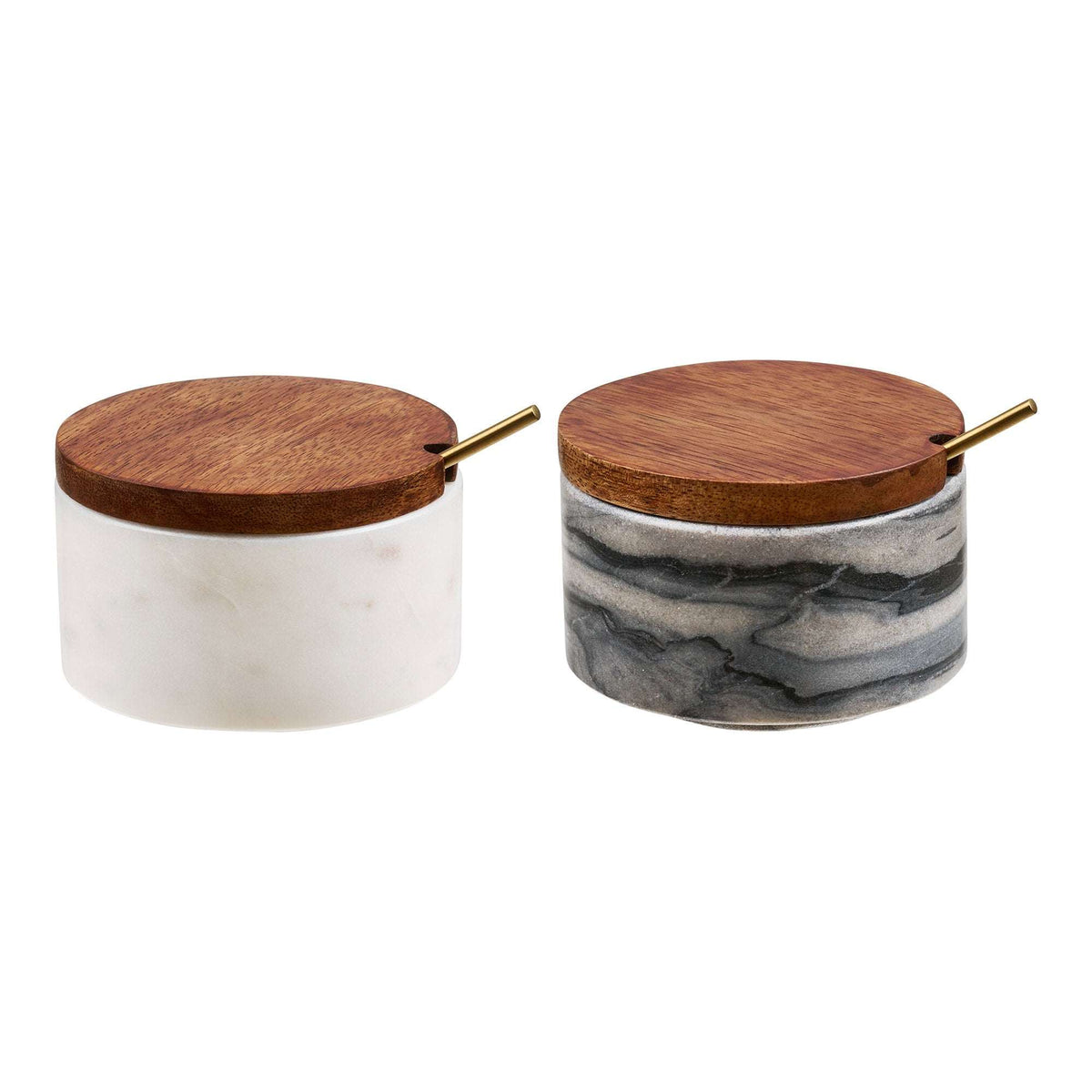 PolsterOase Möbel – Pauri Vorratsglas mit Löffel, Marmor, grau/weiß/Messing, 2er, Set