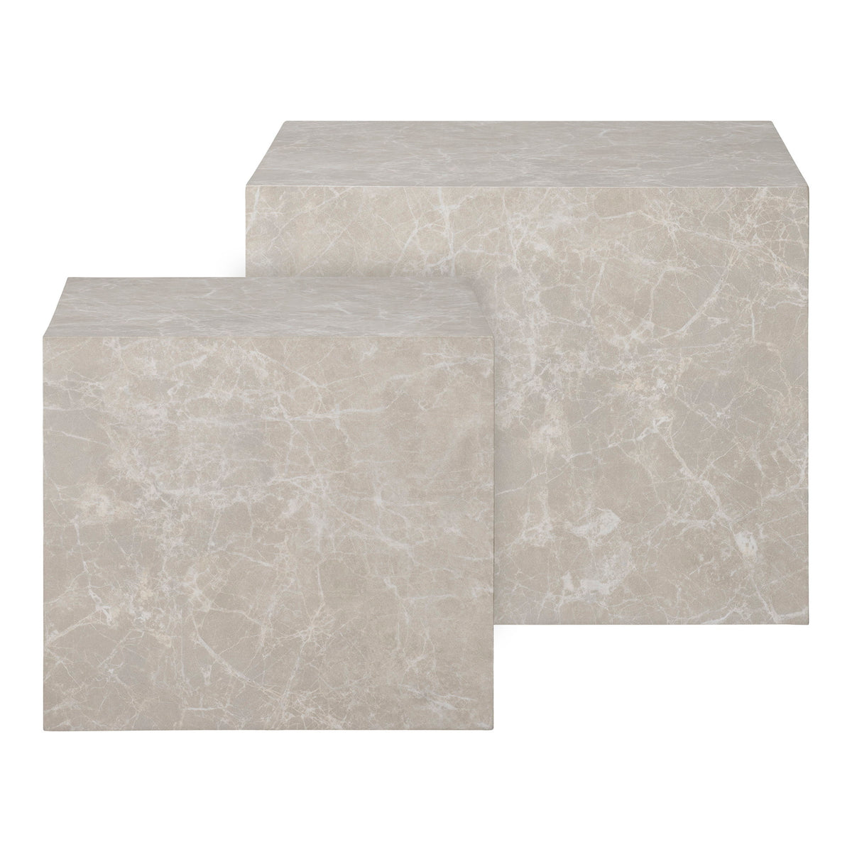 PolsterOase Möbel – Prague Couchtisch, Couchtisch, Marmoroptik, beige, 2er Set – Ansicht 2
