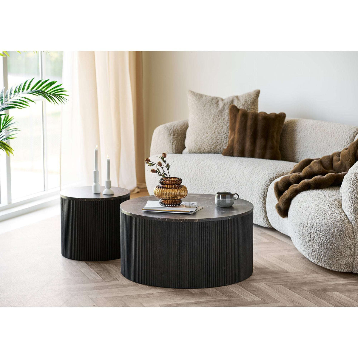 PolsterOase Möbel – Rota Side Table, Beistelltisch, Marmoroptik, dunkelbraun Ø45×40 cm – Ansicht 2