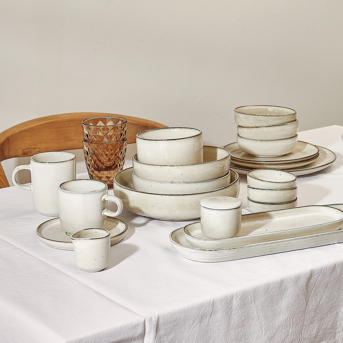 Salt & Pepper Schale 22×H6 cm, elfenbein, Meridian – 2er-Set – Produktansicht 2