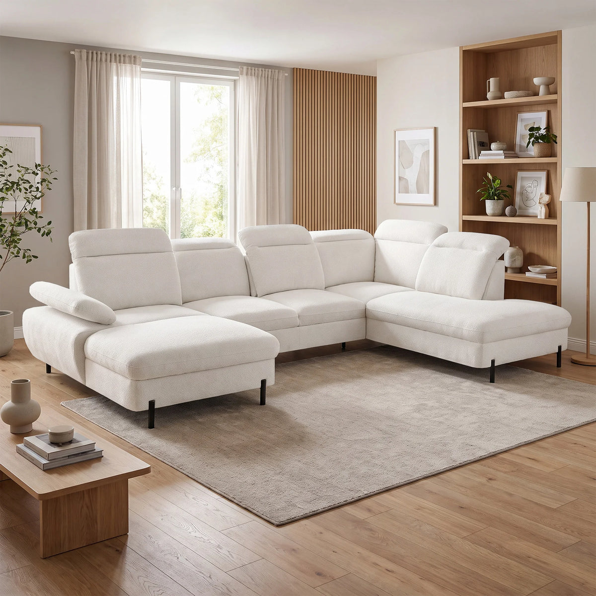 Sienna Wohnlandschaft in U Form mit Schlaffunktion und Bettkasten in Chenille