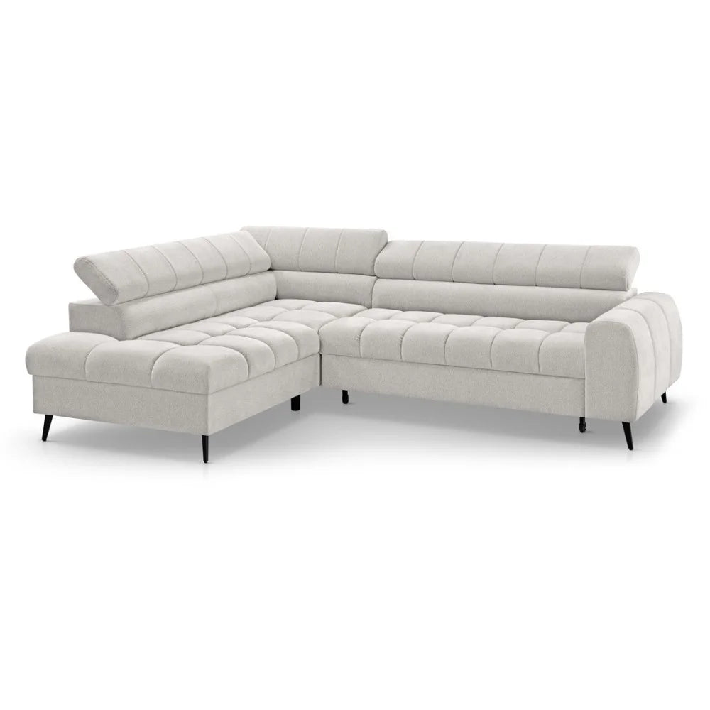 Vincent Ecksofa in L Form aus Strukturstoff mit Schlaffunktion und Bettkasten