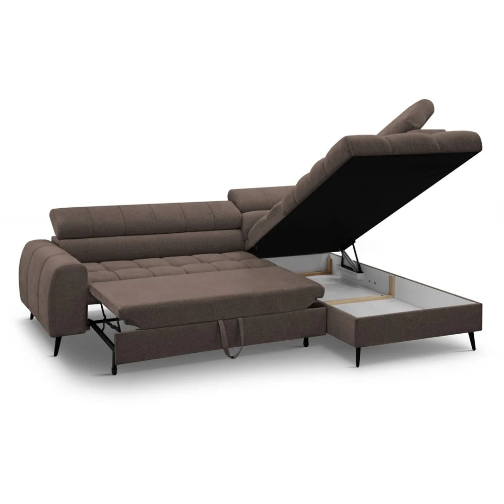 Vincent Ecksofa in L Form aus Strukturstoff mit Schlaffunktion und Bettkasten