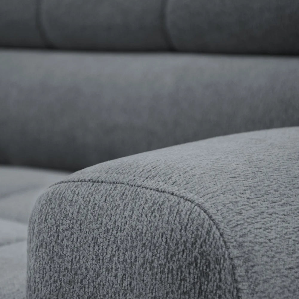 Vincent Ecksofa in L Form aus Strukturstoff mit Schlaffunktion und Bettkasten