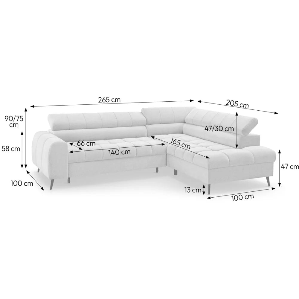 Vincent Ecksofa in L Form aus Strukturstoff mit Schlaffunktion und Bettkasten
