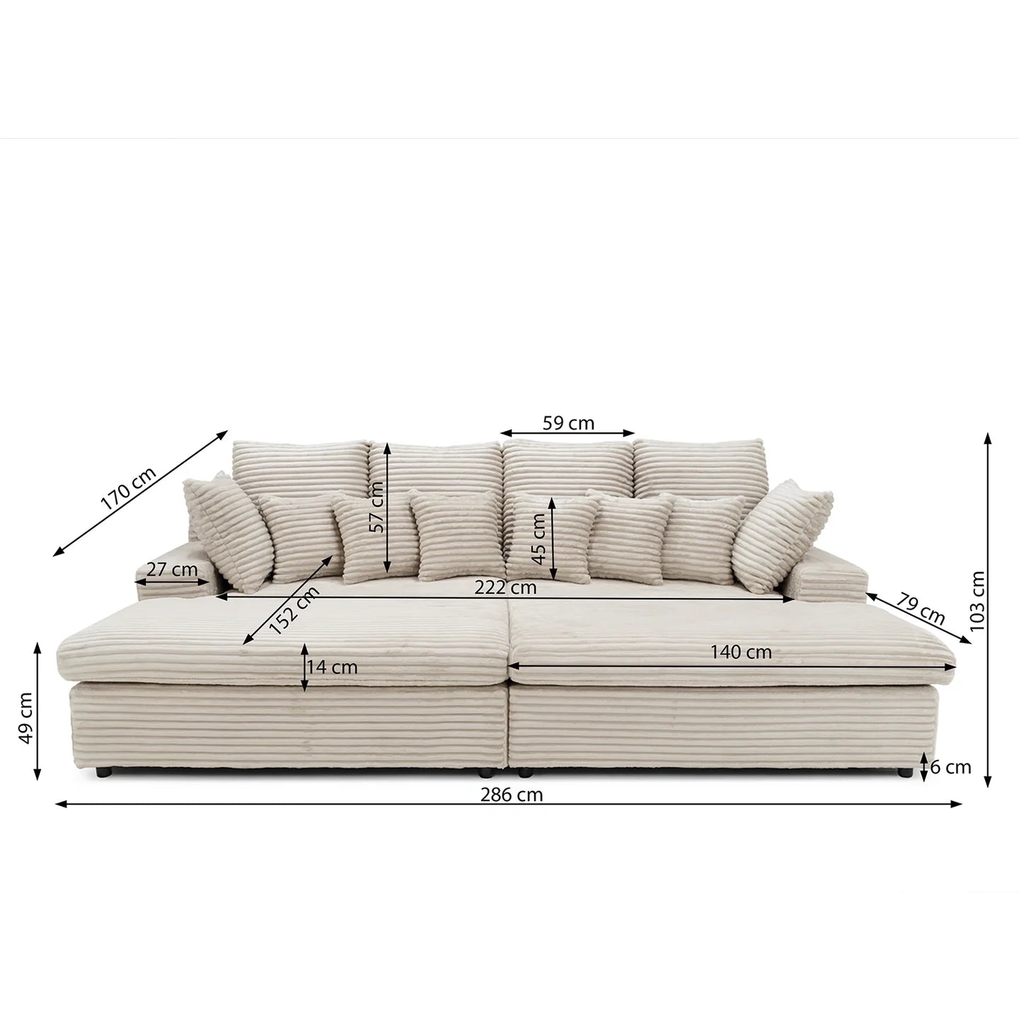 Big Sofa Lazy in Breitcord, 286 cm Breite