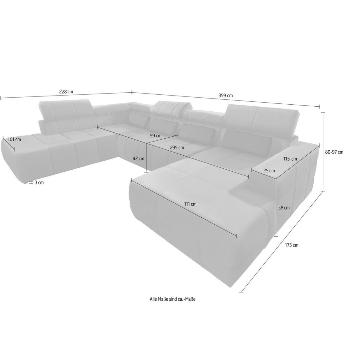 Wohnlandschaft in Microfaser, 359cm Breit | PolsterOase - POLSTEROASE