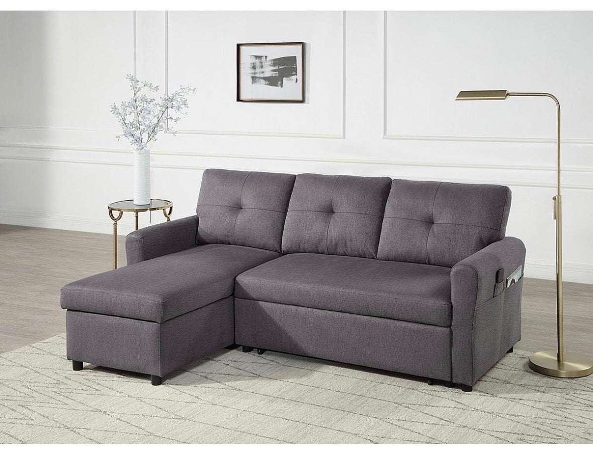 Ecksofa L-Form mit Schlaffunktion und Bettkasten in Anthrazit