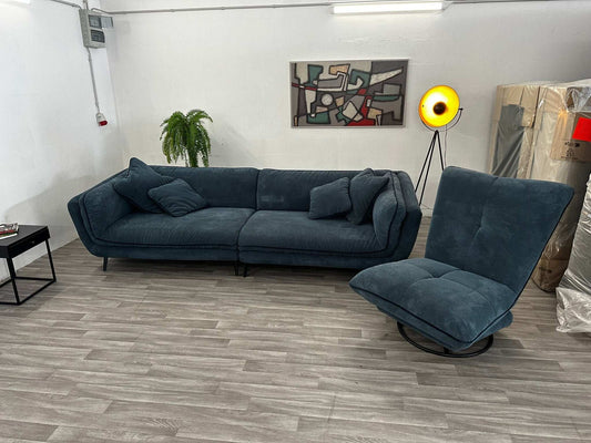 Big Sofa + Sessel / Schaukelsessel in Webstoff Blau - POLSTEROASE