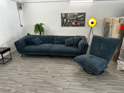 Big Sofa + Sessel / Schaukelsessel in Webstoff Blau - POLSTEROASE