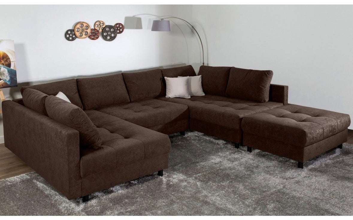 Wohnlandschaft mit Hocker in Microfaser, 298cm Breite | PolsterOase