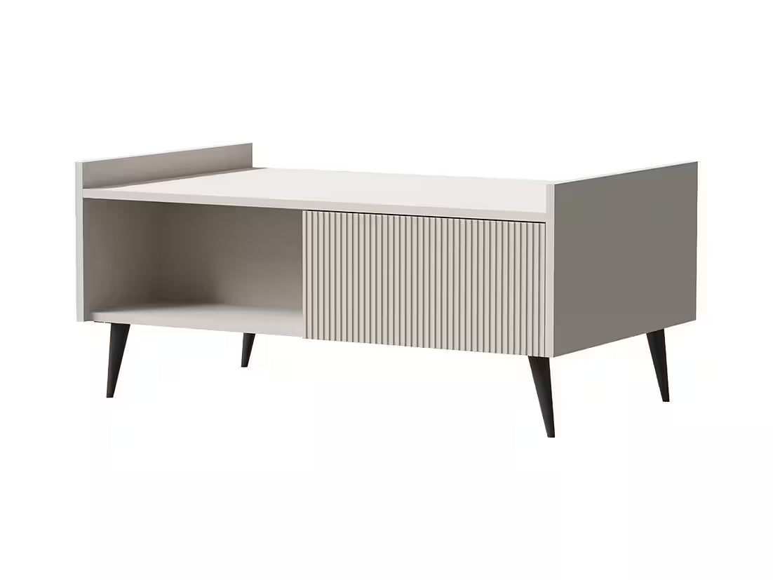 AVEN 100 cm – Design Kaffeetisch mit Schublade & Stauraum (Kaschmir/Nussbaum)