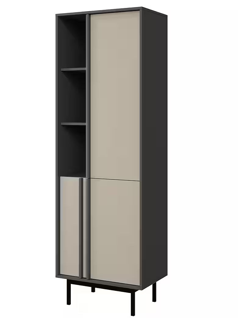 Alva 63 cm – Modernes Standregal mit 3 Türen & Metallfüßen (Beige)