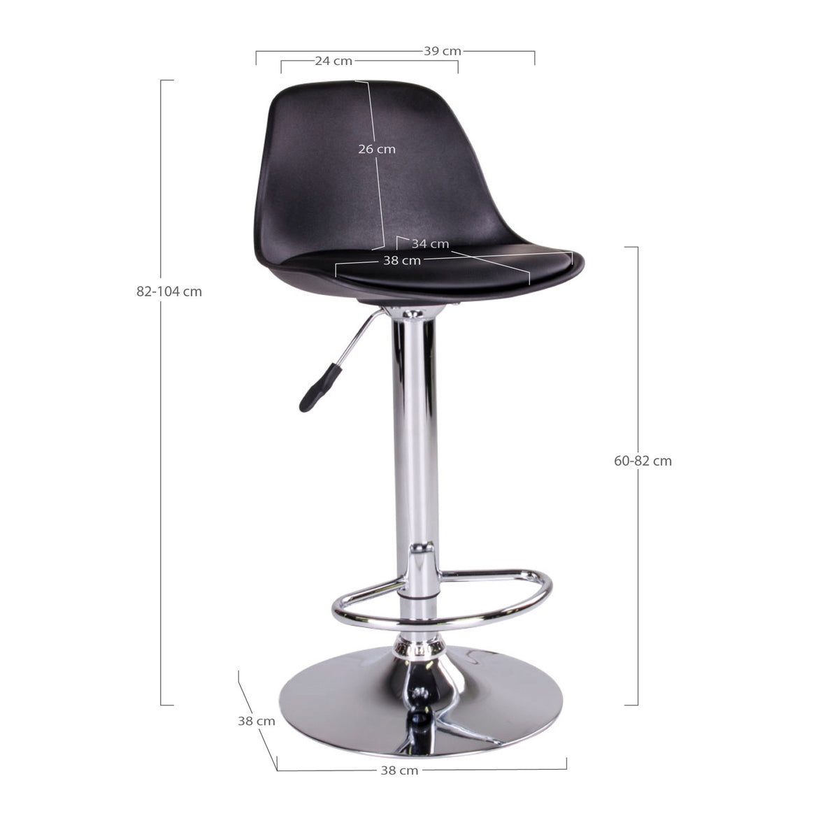 PolsterOase Möbel – Trondheim Barhocker mit PU Lederbezug, 2er Set, Schwarz/Chrom – Ansicht 6