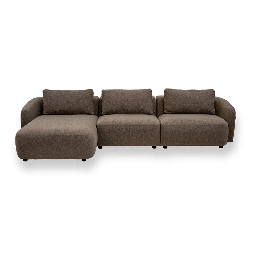 Nolio Modulsofa (links) in Bouclé Braun, 315 cm Breite | PolsterOase