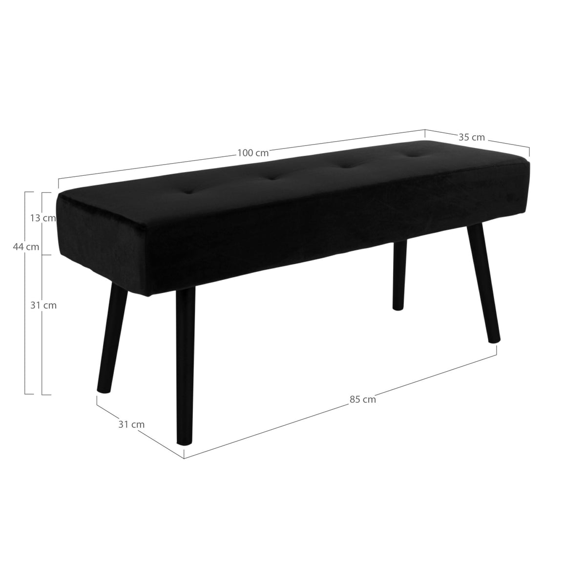 PolsterOase Möbel – Skiby Sitzbank mit Samtbezug und Stahlbeinen, Schwarz, 100 cm – Ansicht 4