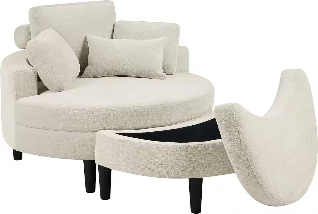 Loveseat / Sessel in Struktur Beige mit Stauraumhocker