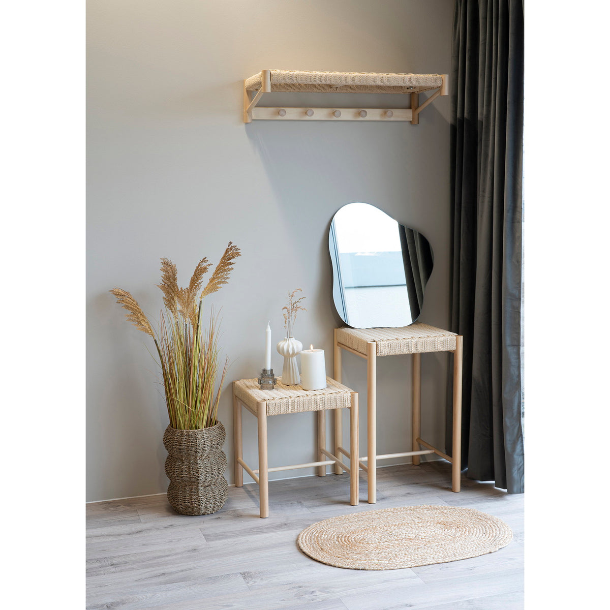 Abano Hocker – Pappelholz & Papierkordel, Natur, 42 × 42 cm