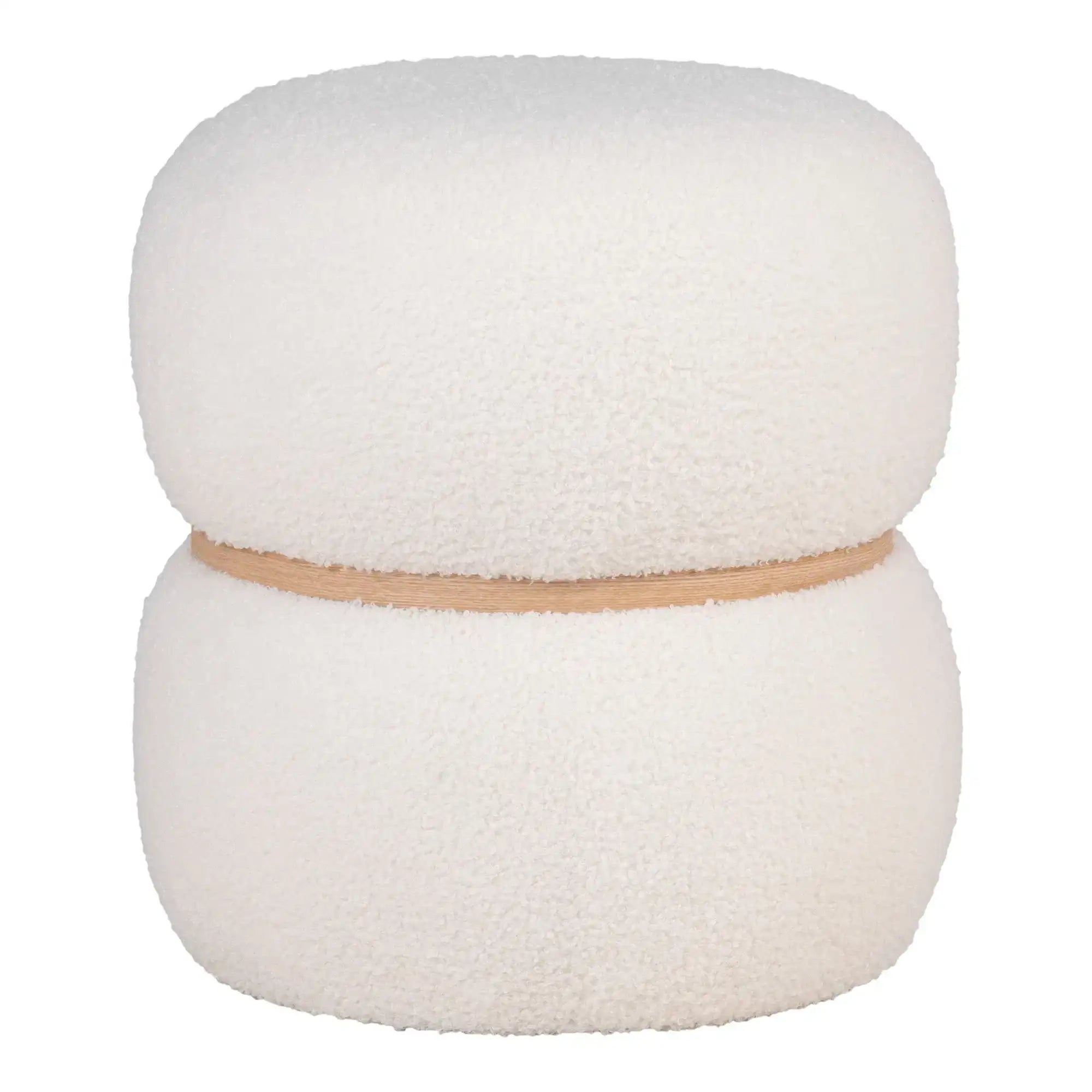 Pouf in Weiß Bouclé Ø38 cm – Moderner Sitzhocker im skandinavischen Stil
