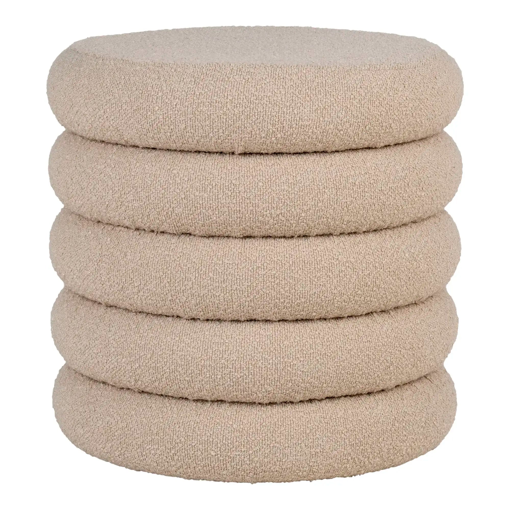 Pouf mit Stauraum in Beige Bouclé Ø44 cm – Moderner Sitzhocker mit Funktion