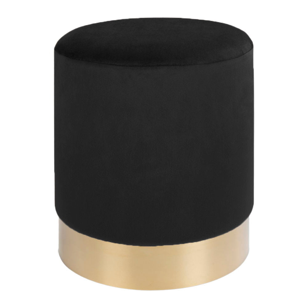 PolsterOase Möbel – Gamby Pouf mit Samtbezug, Schwarz/Messingoptik, Ø 34 cm