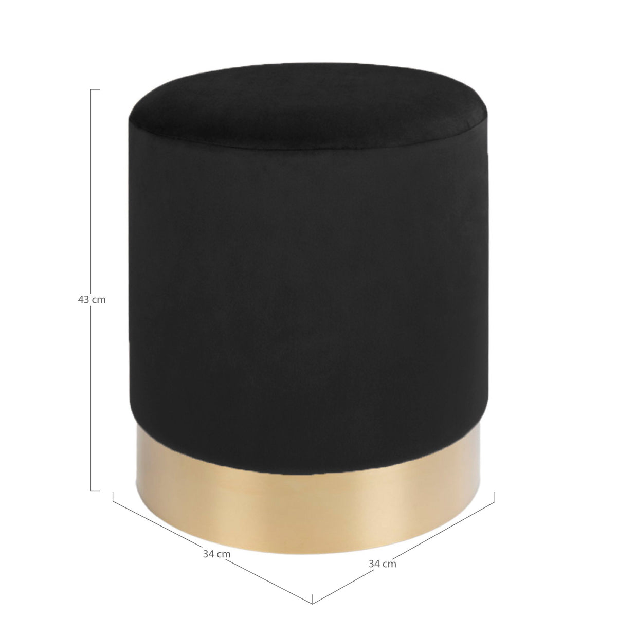 PolsterOase Möbel – Gamby Pouf mit Samtbezug, Schwarz/Messingoptik, Ø 34 cm – Ansicht 2