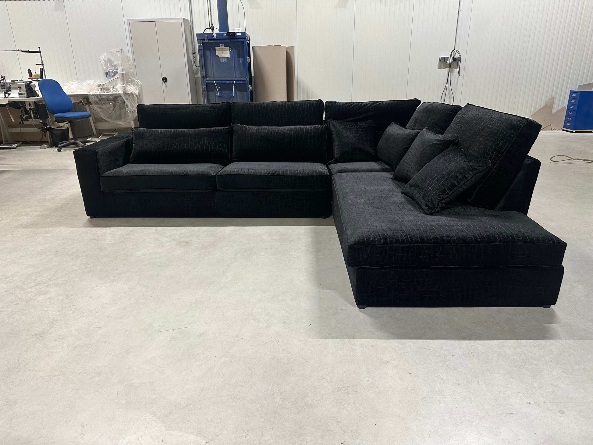 Ecksofa L-Form in Samt Kroko-Optik Anthrazit