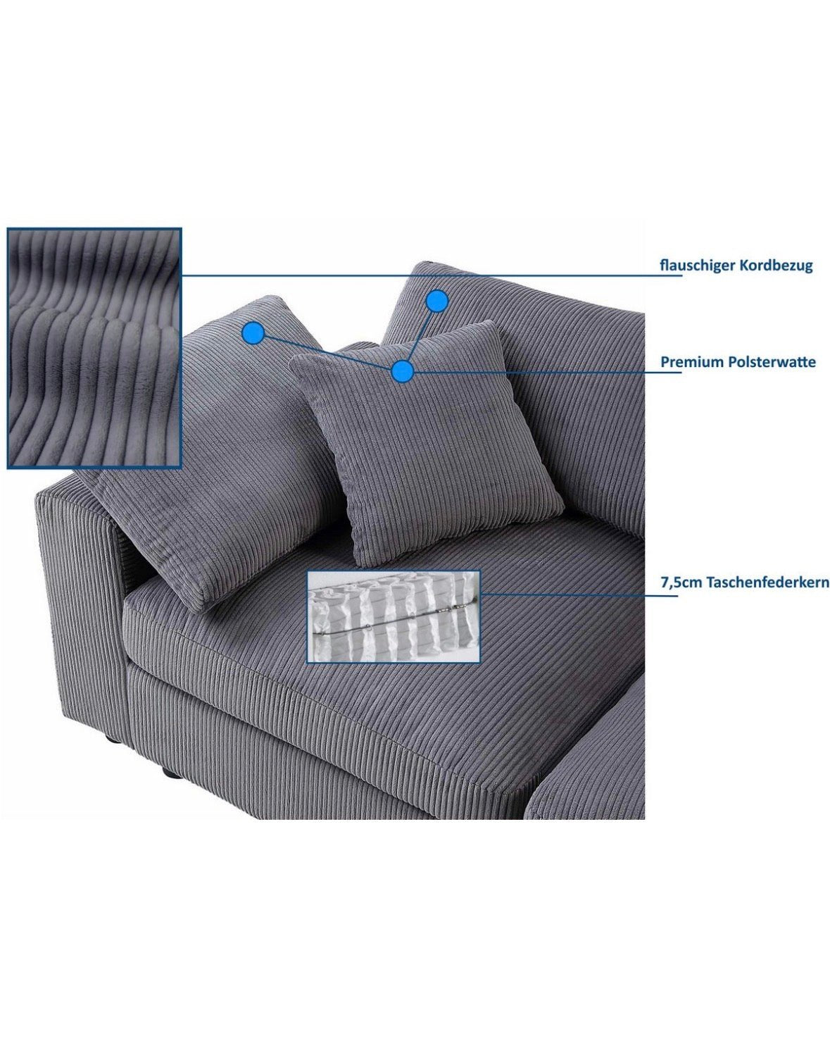 XXL - Modulsofa in Breitcord Anthrazit - POLSTEROASE